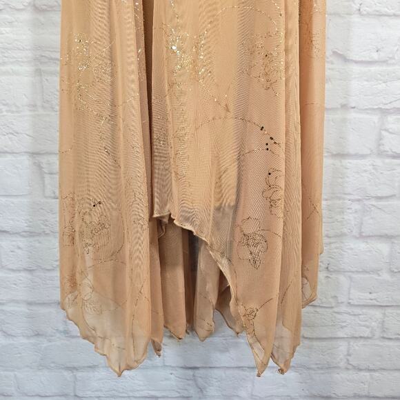 M Ariella Gold Y2K Asymmetrical Midi Dress Womens Size XS S Whimsical Fairy Rose - Picture 4 of 12